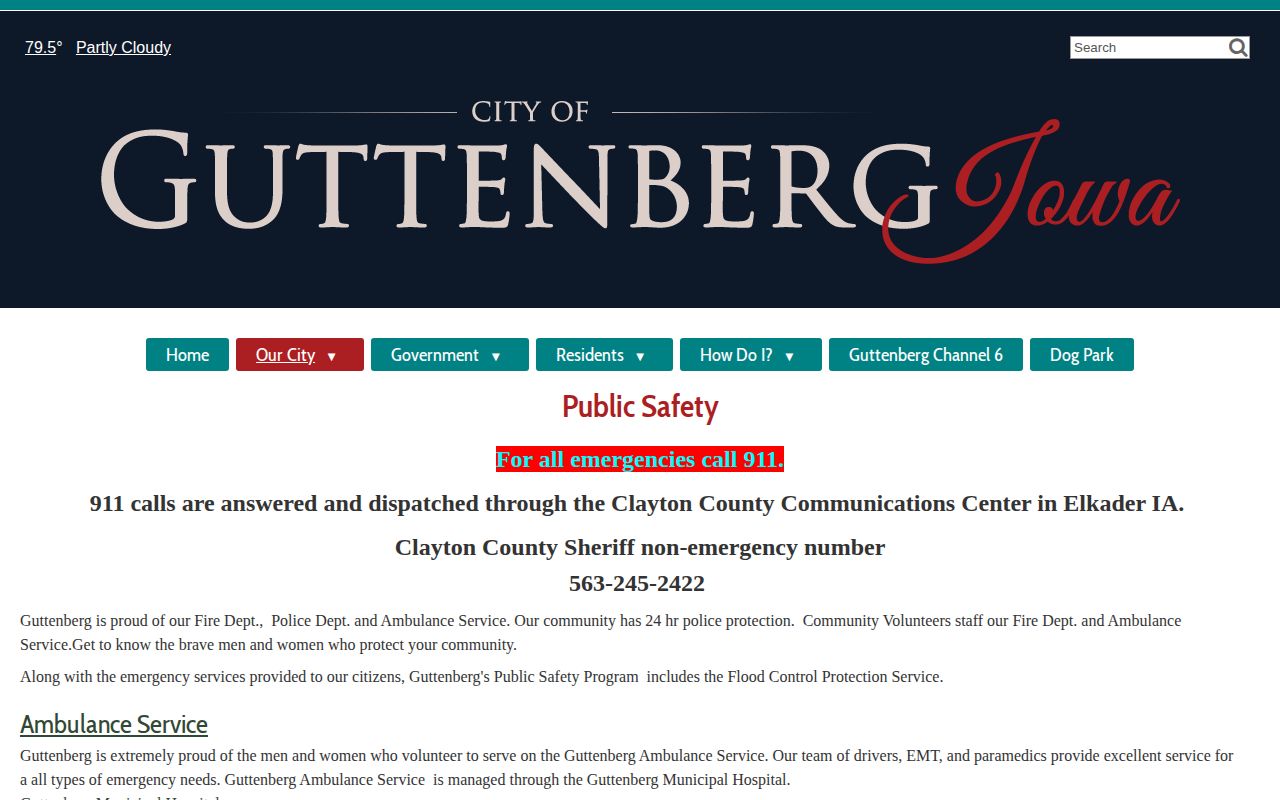 Guttenberg Police Department official arrest-record contact page in Clayton County